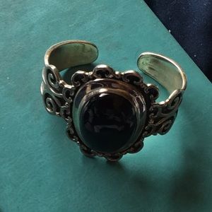 Sterling Silver Vintage Onyx Cuff Made in Mexico❤️